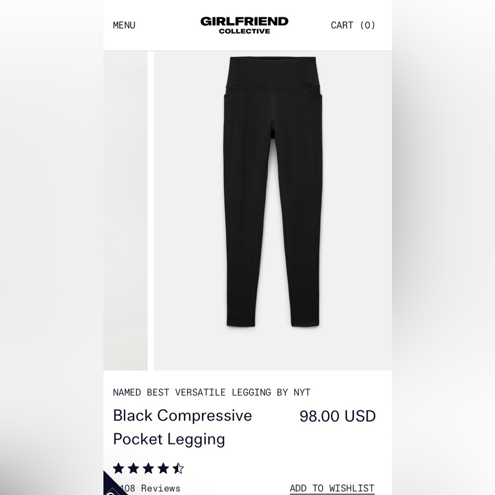 Girlfriend Collective Black compressive Pocket Leggings